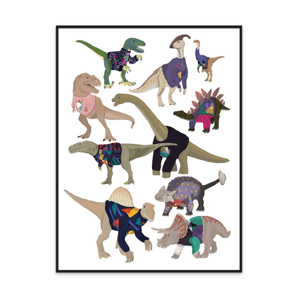 Dinosaurs In 80s Jumpers Art Print