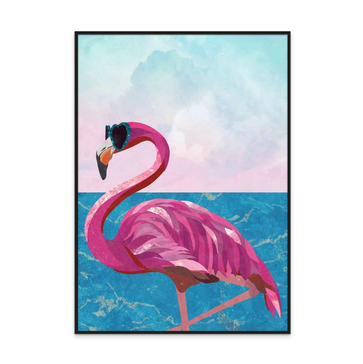 Flamingo goes to the beach Art Print