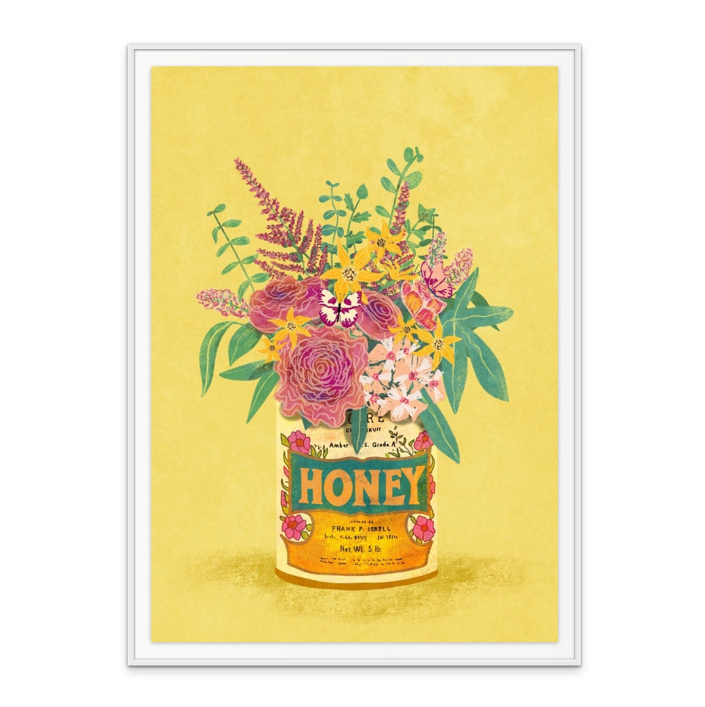 Flowers In a vintage honey can Art Print