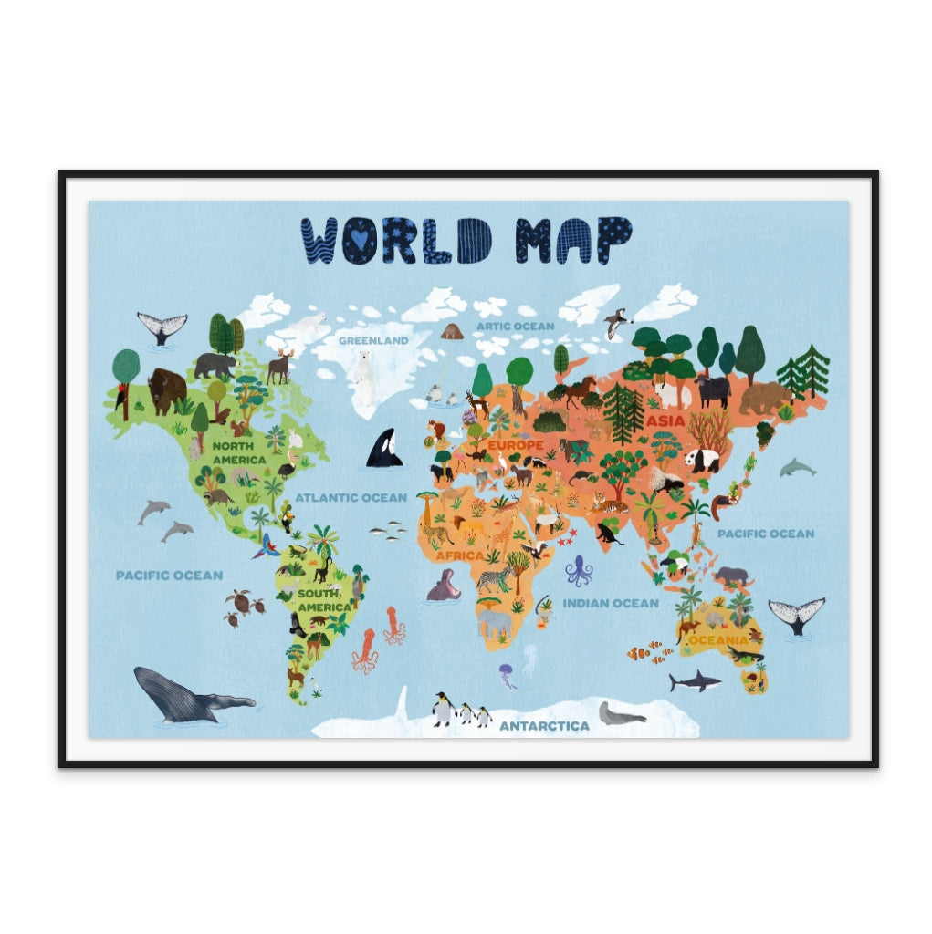 World map for kids Art Print