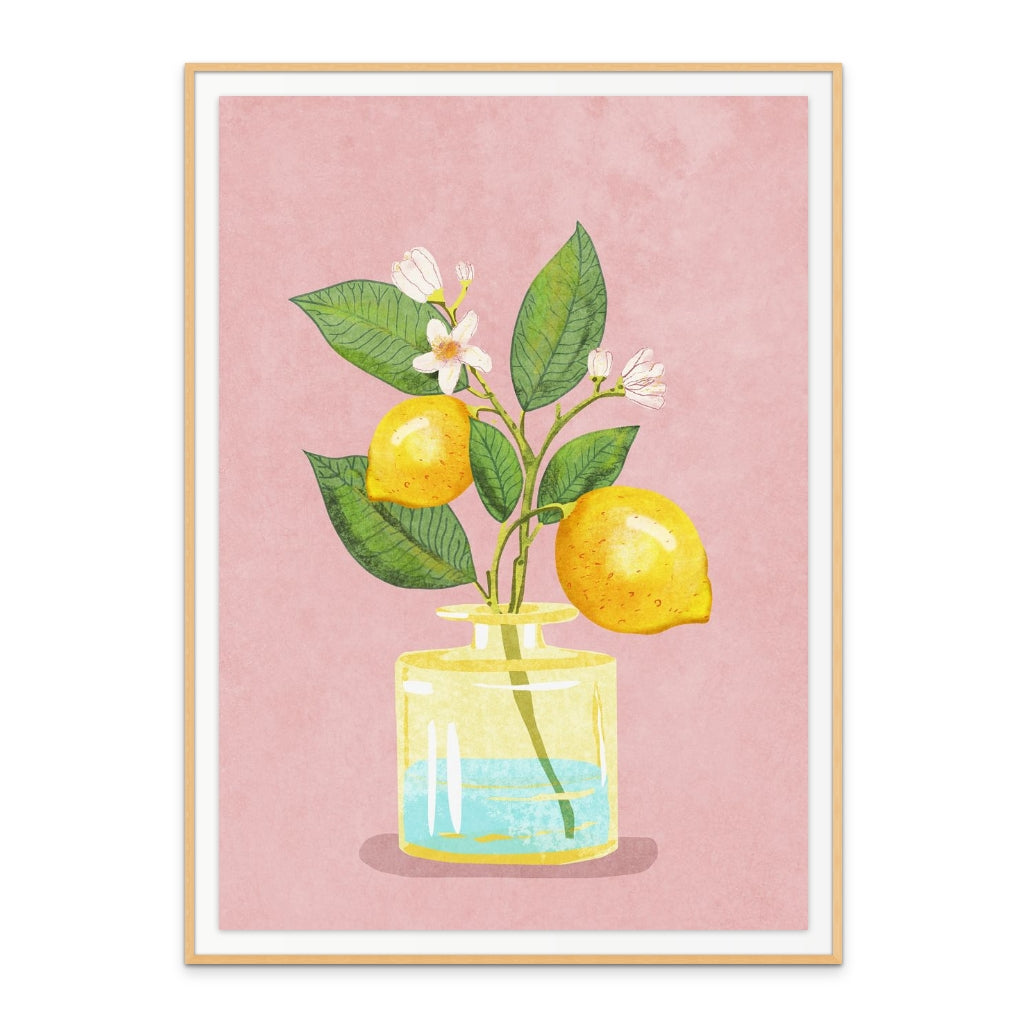 Lemon bunch in vase Art Print