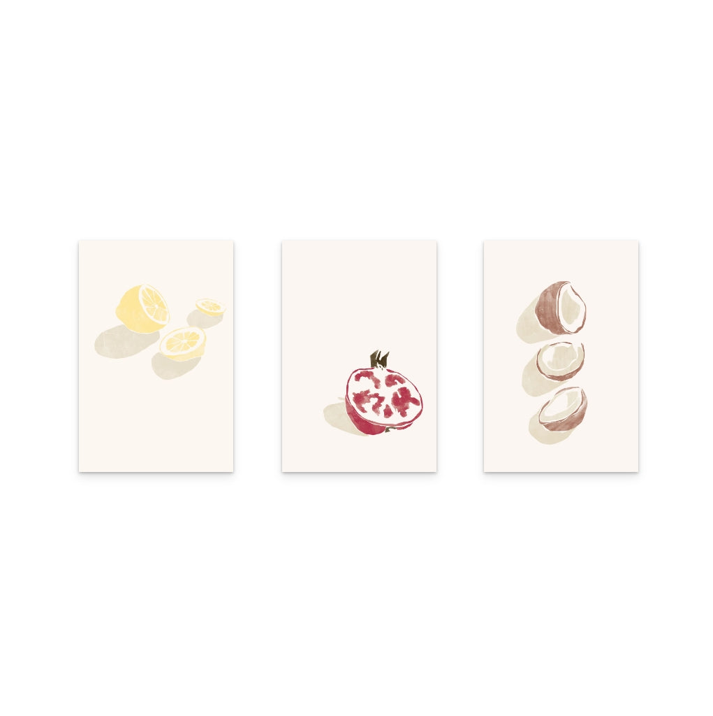 Set de "Tropical Lemons" + "Tropical Coconuts" + "Tropical Grenade" Art Prints