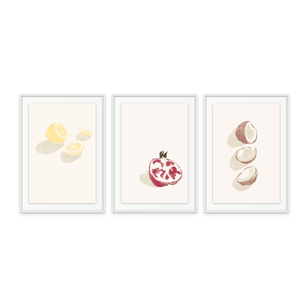 Set de "Tropical Lemons" + "Tropical Coconuts" + "Tropical Grenade" Art Prints