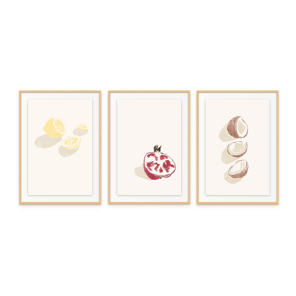 Set de "Tropical Lemons" + "Tropical Coconuts" + "Tropical Grenade" Art Prints