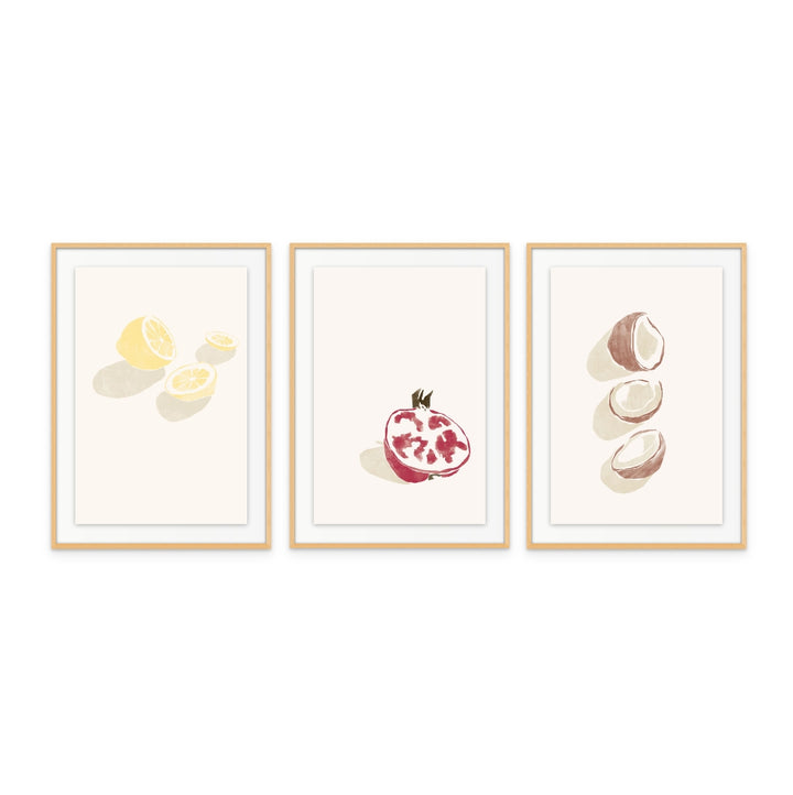 Set of "Tropical Lemons" + "Tropical Coconuts" + "Tropical Grenade" Art Prints