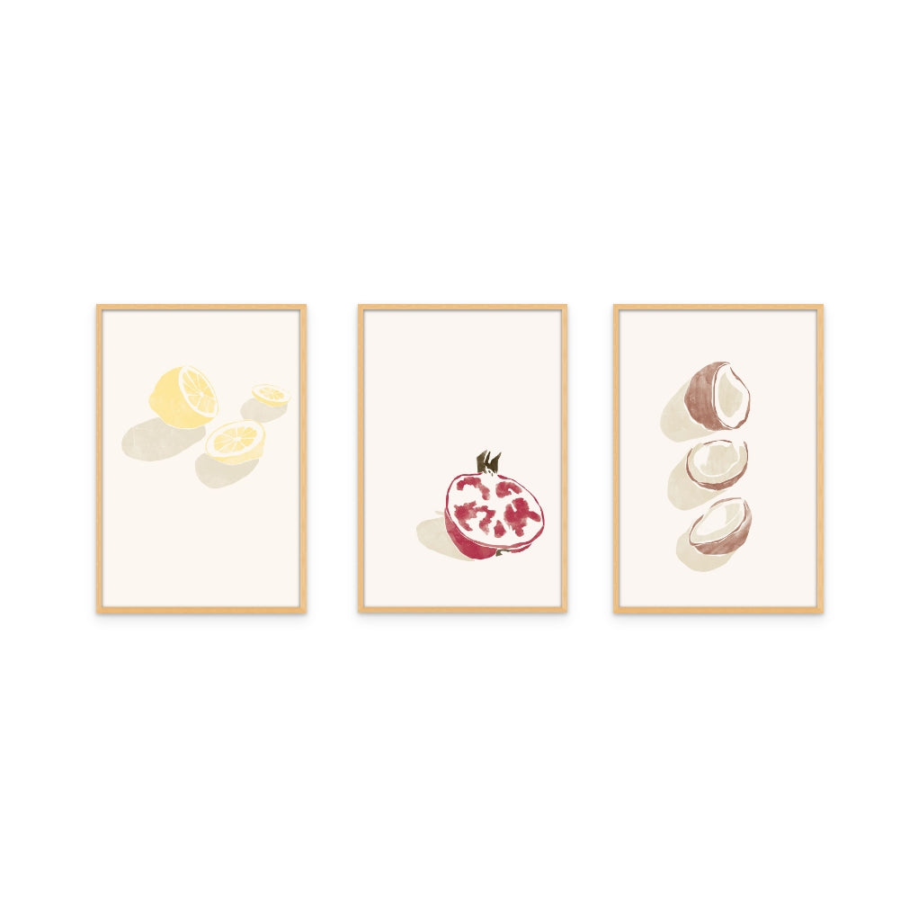 Set of "Tropical Lemons" + "Tropical Coconuts" + "Tropical Grenade" Art Prints