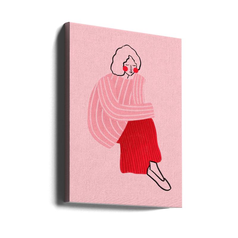 Pink and Red Line Lady Art Print