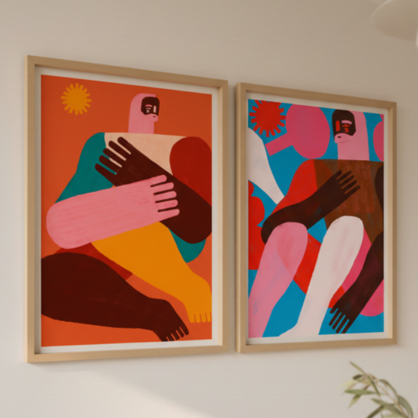 Cuadro "Geometric Shapes and Human Figures"