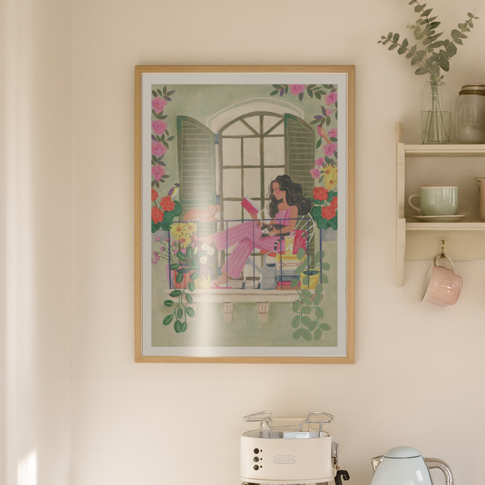 Cuadro "Woman reads on balcony"