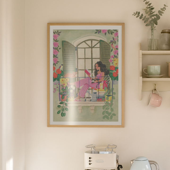 Cuadro "Woman reads on balcony"