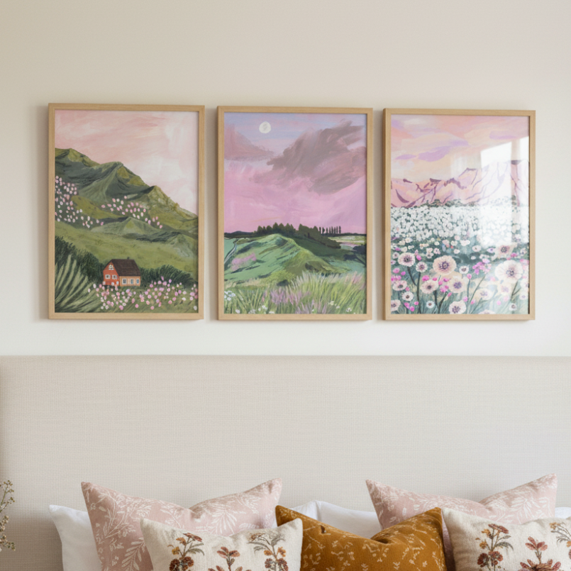 Set de cuadros "Pink Horizon Fields"