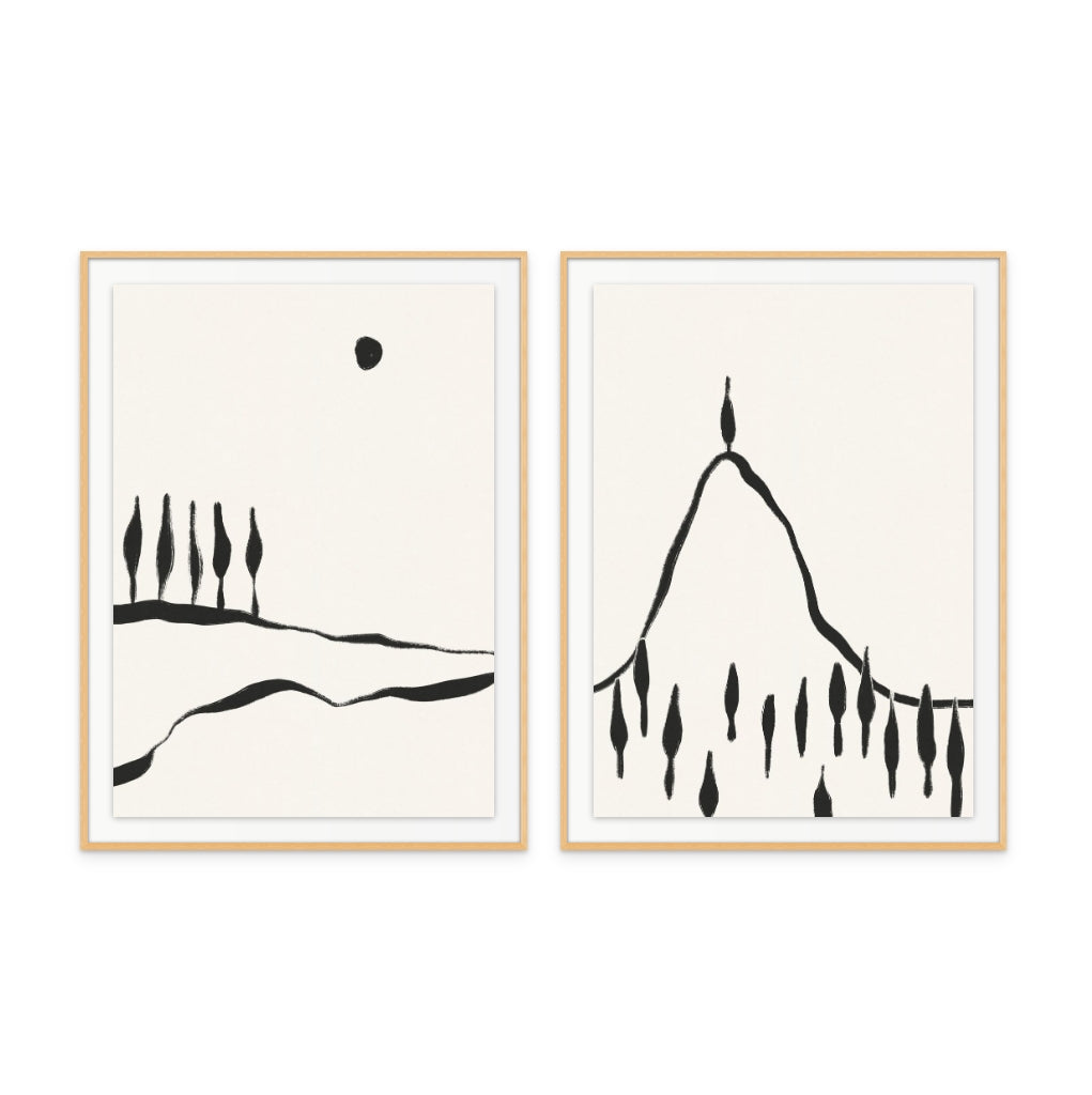 Set "Minimal Line Landscape" Art Prints