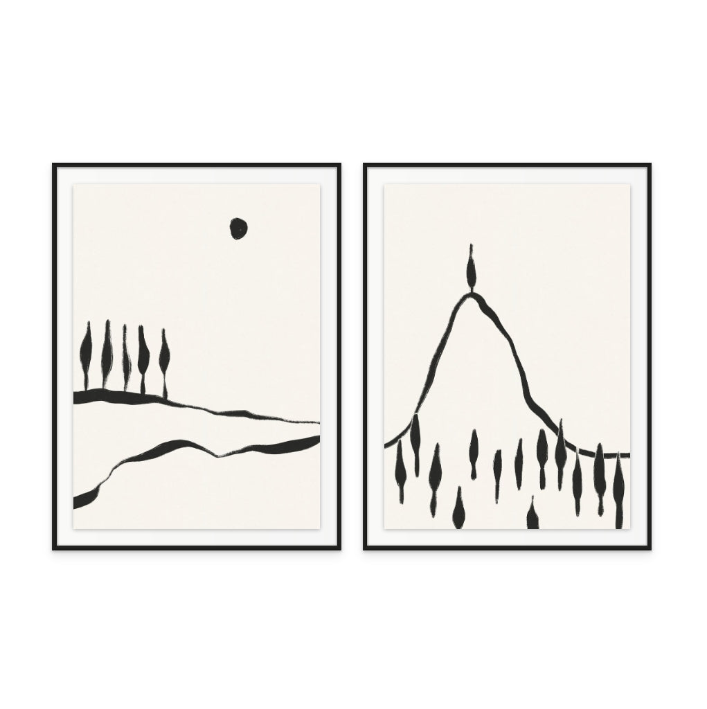 Set "Minimal Line Landscape #1" + "Minimal Line Landscape #2" Art Prints