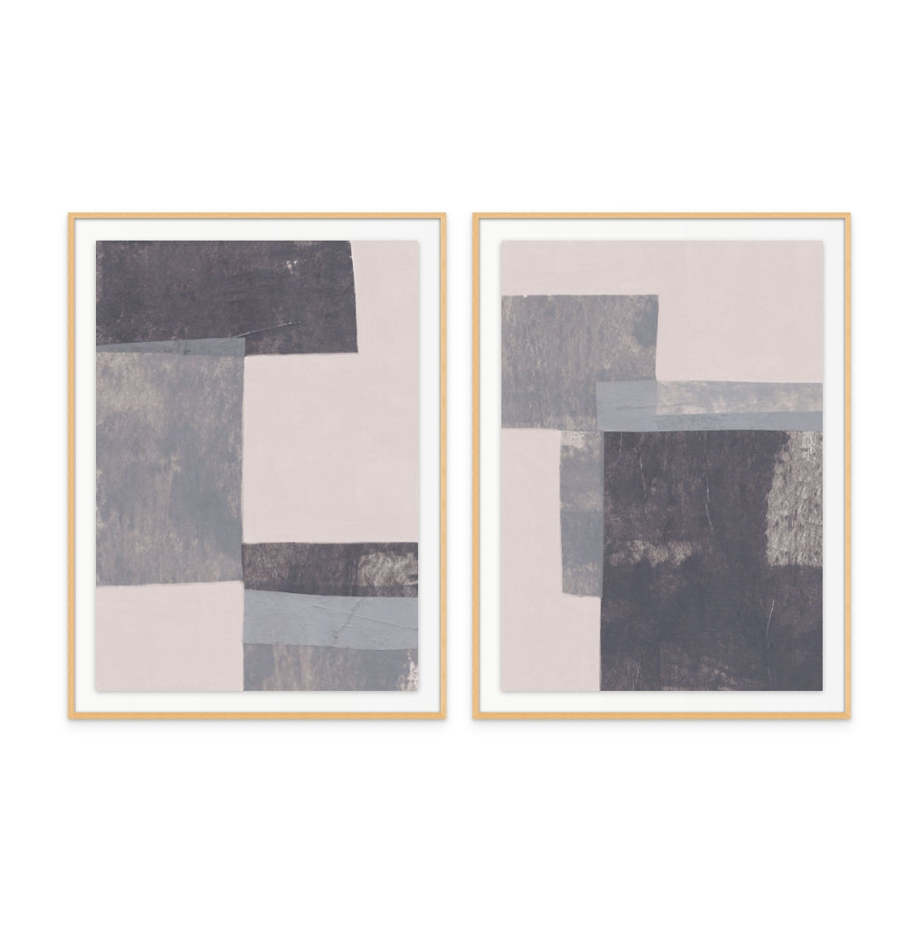 Set "Gray Blocks #1" + "Gray Blocks #2" Art Prints