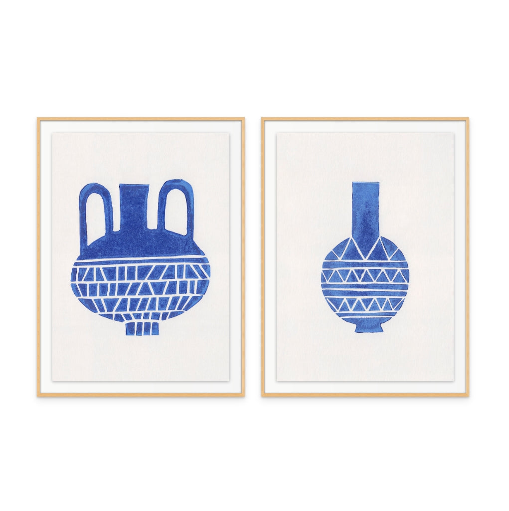 Set "Linocut Vase #6" + "Linocut Vase #8" Art Prints