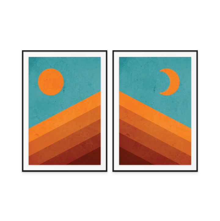 Set "Abstract Mountain Sunrise Iii" + "Abstract Mountain Sunrise I" Art Prints