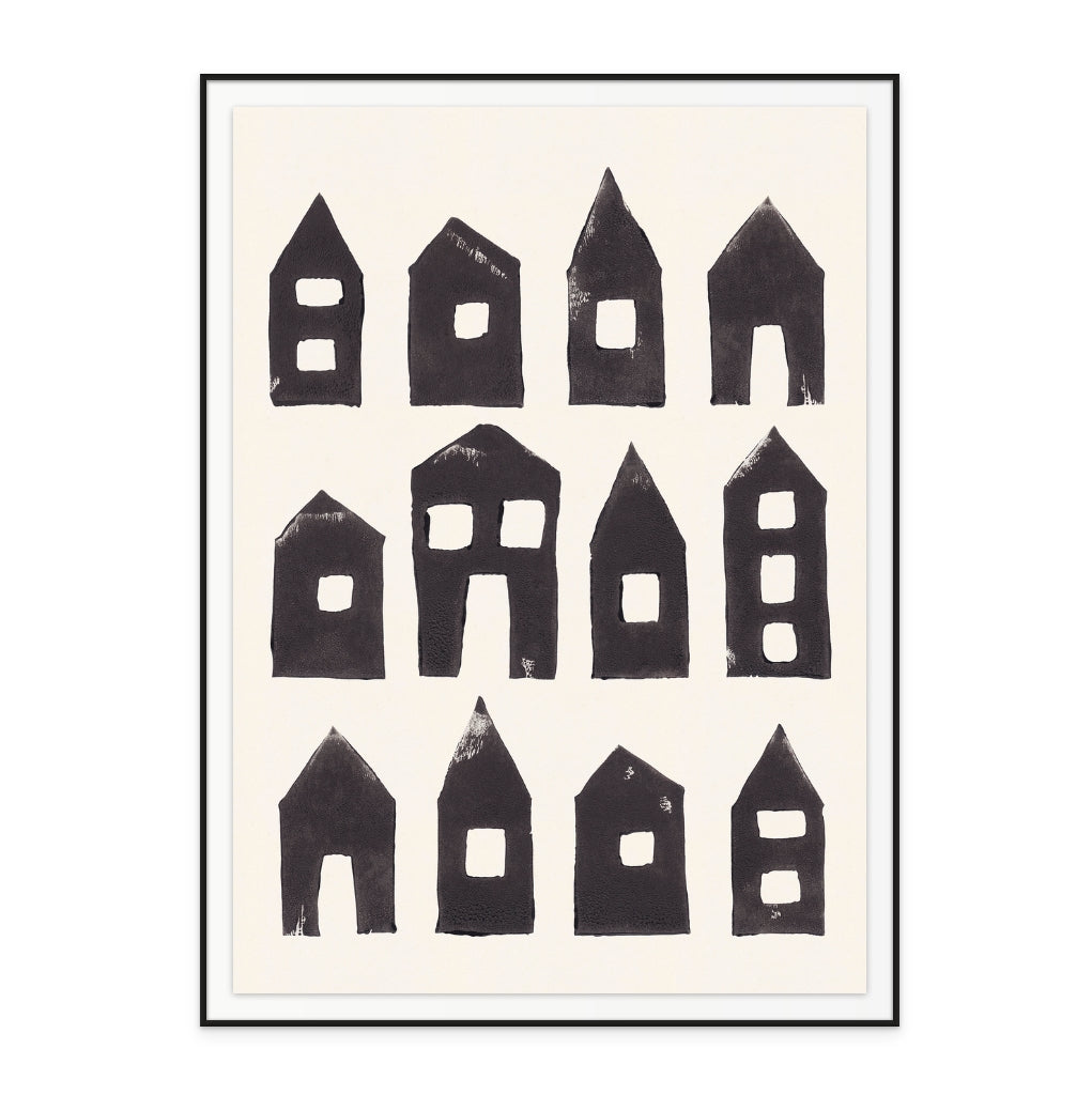 Tiny Houses #1 | Hand-printed Linocut Art Print