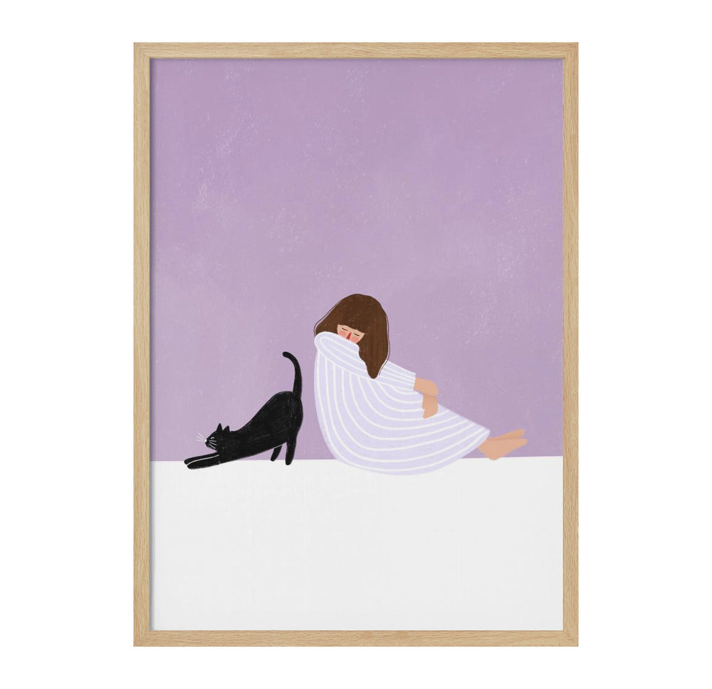 Girl and Cat Art Print