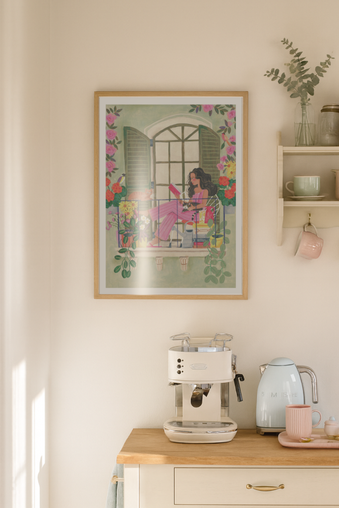 Cuadro "Woman reads on balcony"