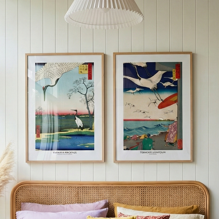 Set de cuadros "Cranes Over Water"