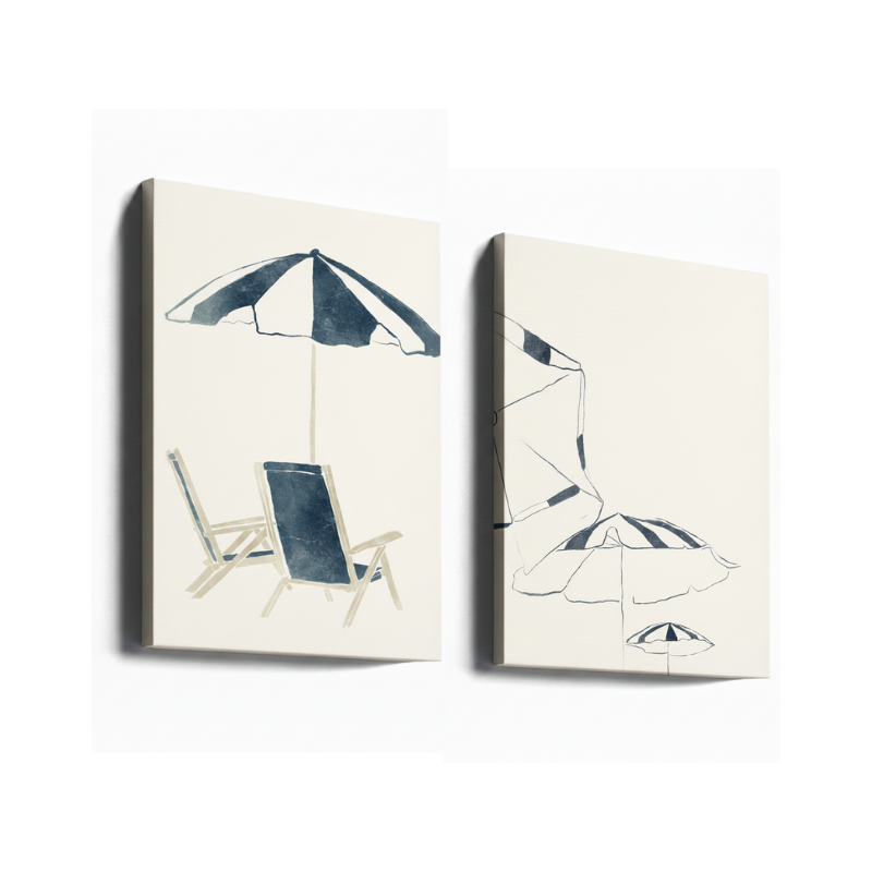 Set de cuadros "Blue Umbrellas and Chairs"