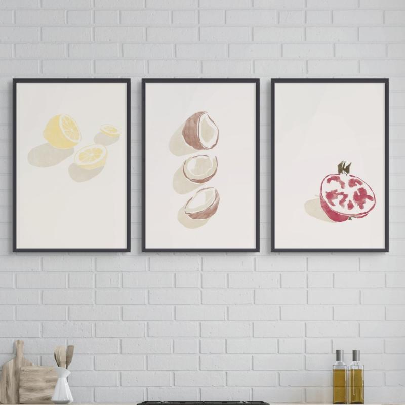 Set de "Tropical Lemons" + "Tropical Coconuts" + "Tropical Grenade" Art Prints