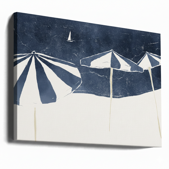 Cuadro "Blue Umbrellas and Sailboat"